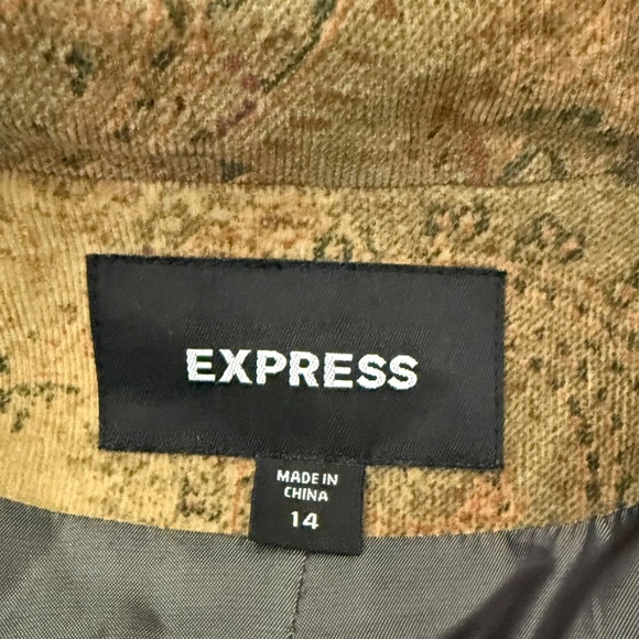 Express Women’s Vintage Moss Green Cotton Paisley Button Coat Size 14 - Picture 14 of 16